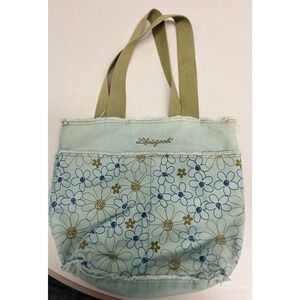 Life is Good Canvas Frayed Edge Blue Green Floral Tote Bag Hippie Beach Purse